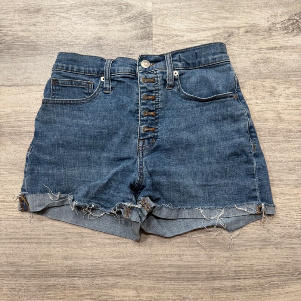 Madewell High-Rise Denim Shorts Button Fly Medium Wash Size 24 Cut Offs